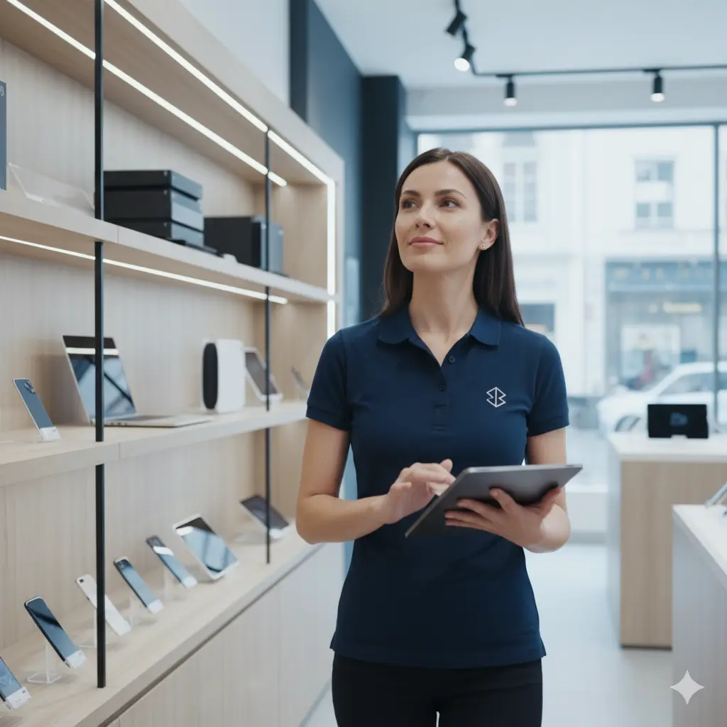 An young female salesman at a phone-store