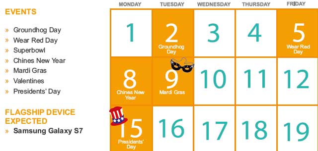 Cell phone store marketing calendar 2016