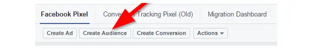 Interface in Facebook Ads Manager to create a custom audience based on website visitor behavior