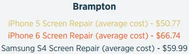 Brampton repair pricing showing 15% lower cost vs Toronto