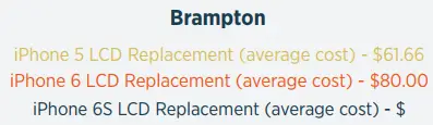 Brampton smartphone repair costs compared to Scarborough and Toronto